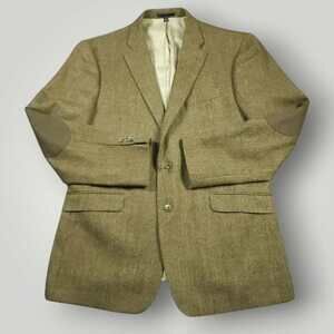 Jos A Bank 1905 Blazer Sport Coat Mens 42R Tailored Fit Flannel Wool Elbow Patch